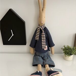 Maileg “Brother” Bunny Navy & Beige outfit, 26 inches tall